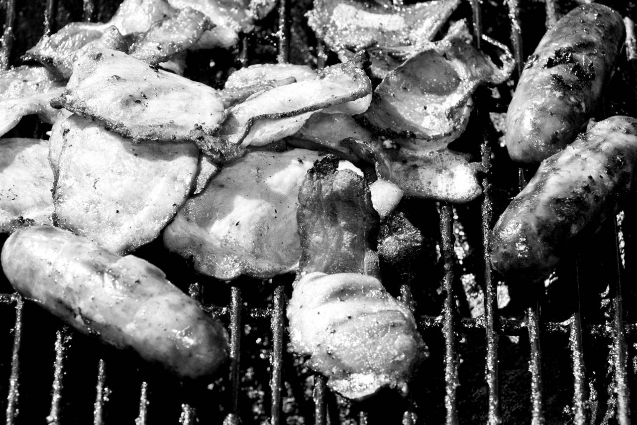 Bacon & Sausages  — free black and white photo