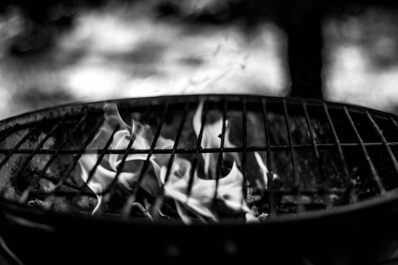 Barbecue Grill Fire  — free black and white photo
