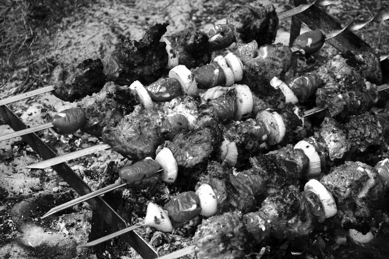 ?BBQ? Meat Kebabs  — free black and white photo