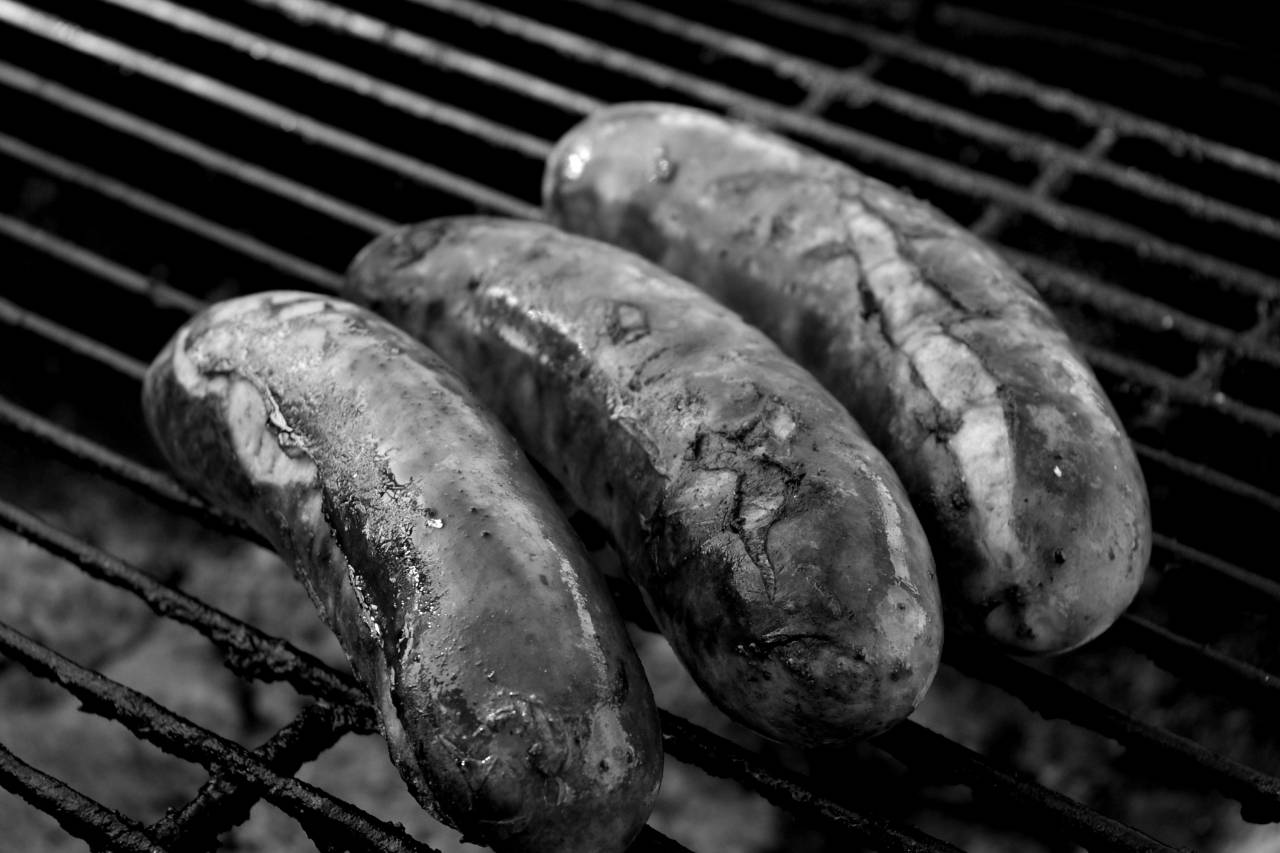 ?BBQ? Sausages  — free black and white photo