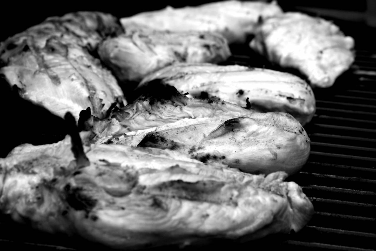 Chicken Breasts on BBQ Grill   Photos Public  — free black and white photo