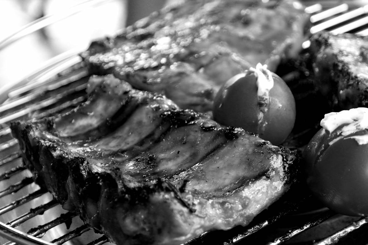 Grilled ?BBQ? Ribs  — free black and white photo