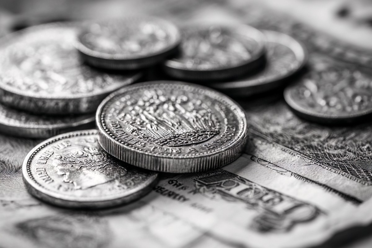 abstract composition of coins and paper money macro detail fo — free black and white photo