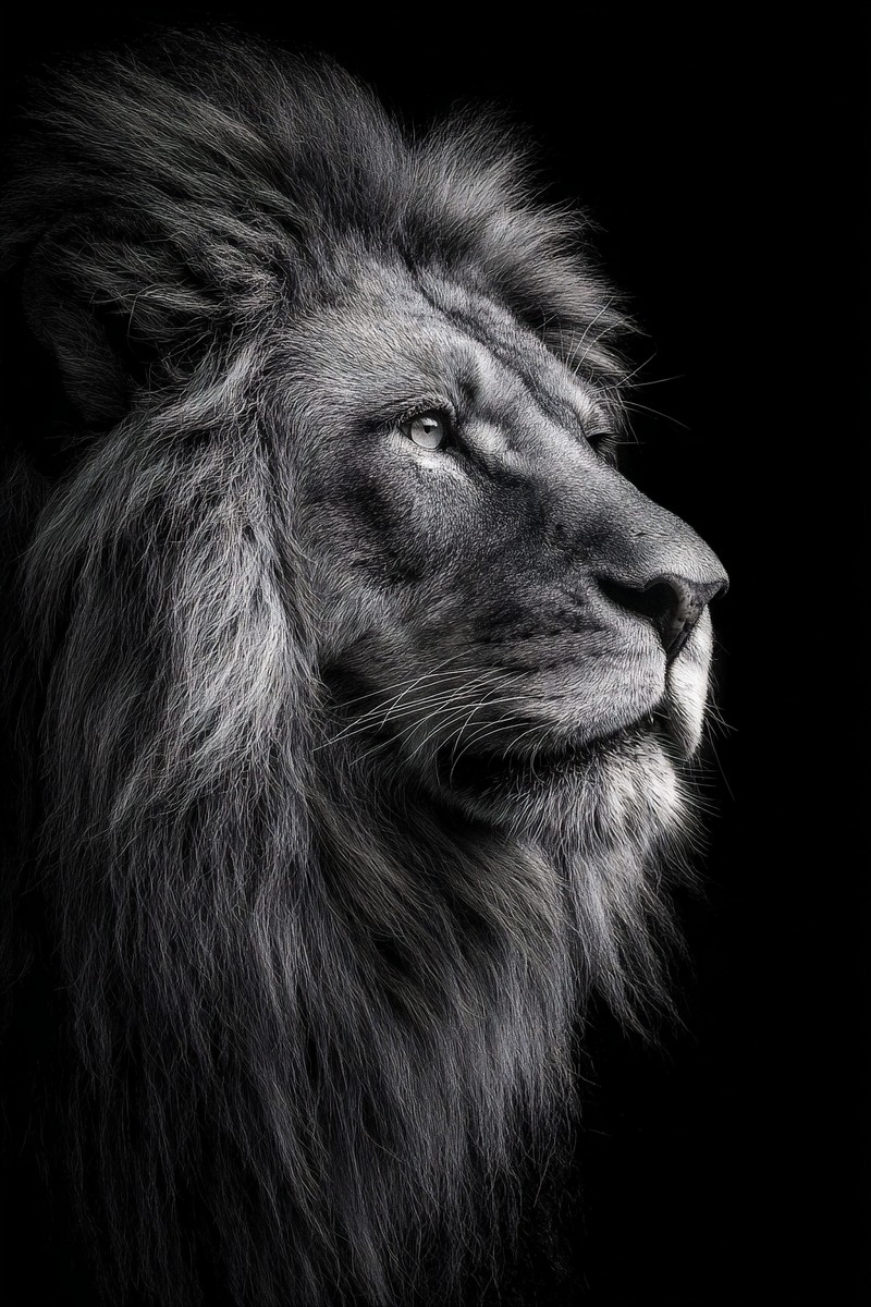 animals fine art photography of a powerful male lion portrait — free black and white photo