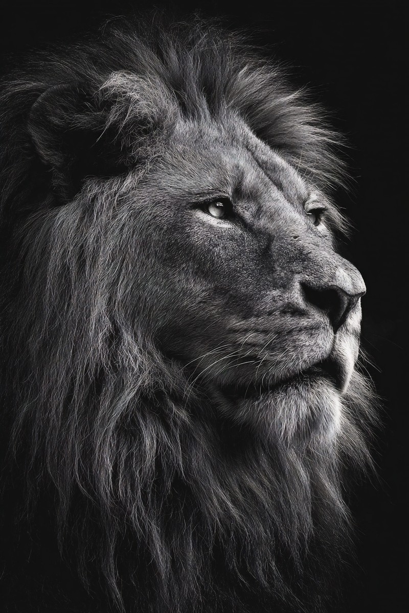 animals fine art photography of a powerful male lion portrait — free black and white photo