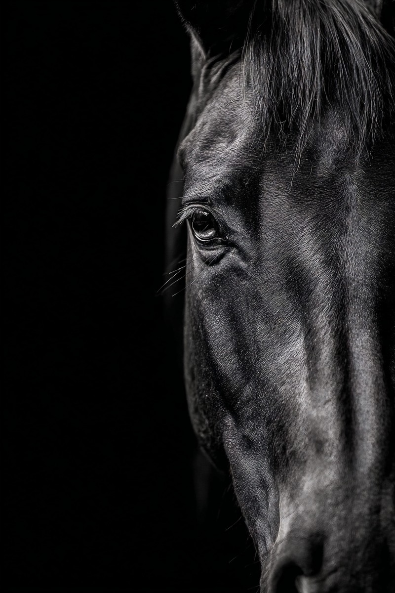 animals fine art portrait of a horse head minimalist composit — free black and white photo