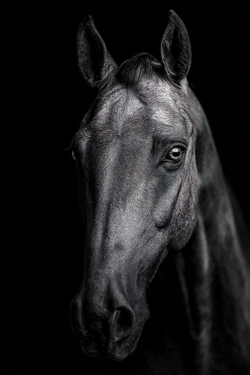 animals fine art portrait of a horse head minimalist composit — free black and white photo