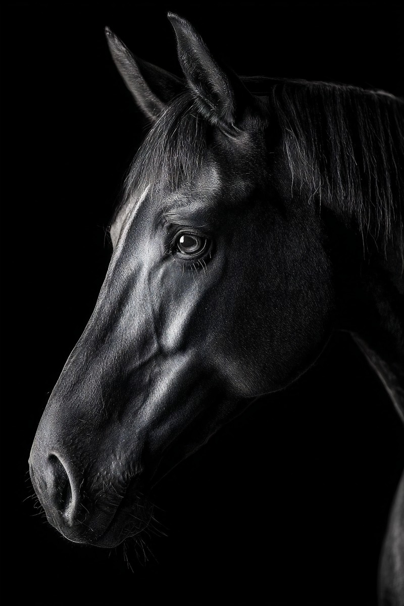 animals fine art portrait of a horse head minimalist composit — free black and white photo