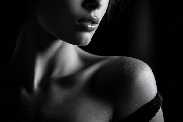 black and white boudoir picture close up of womans shoulder a — black and white photo