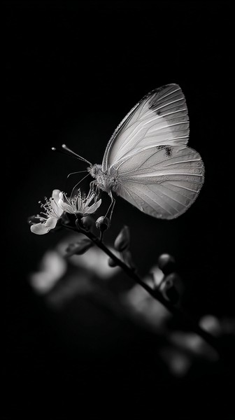 black and white butterfly picture butterfly on floral branch — black and white nature photo