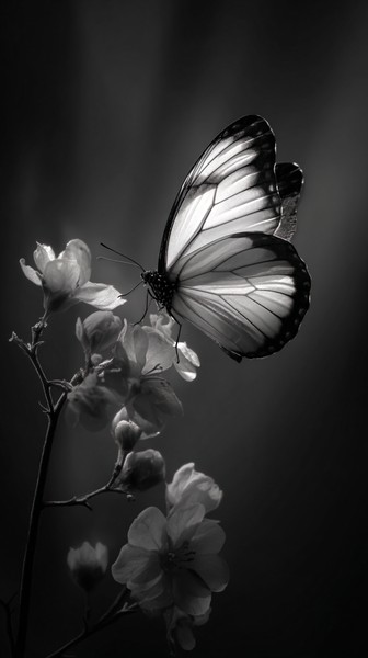black and white butterfly picture butterfly on floral branch — black and white flowers photo