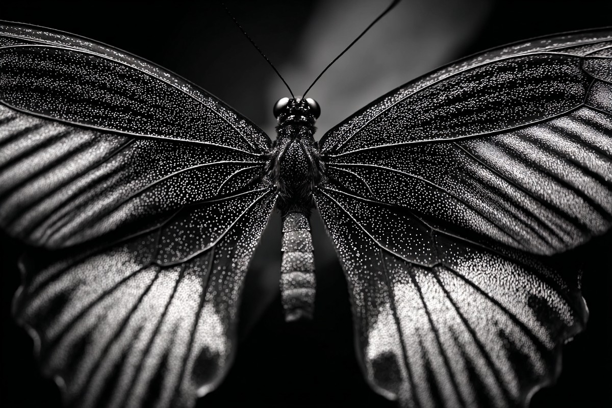 black and white butterfly picture extreme macro close up of b — free black and white photo
