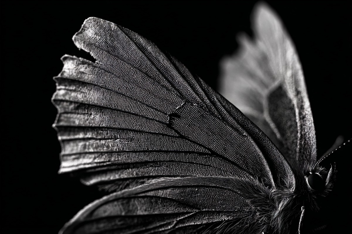 black and white butterfly picture extreme macro close up of b — free black and white photo