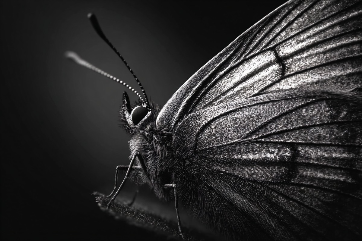 black and white butterfly picture extreme macro close up of b — free black and white photo