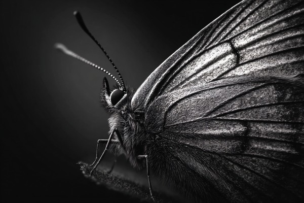 black and white butterfly picture extreme macro close up of b — black and white nature photo