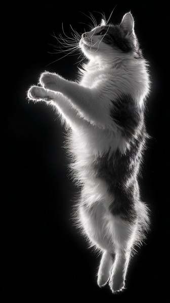 black and white cat picture cat mid jump captured in motion d — black and white photo