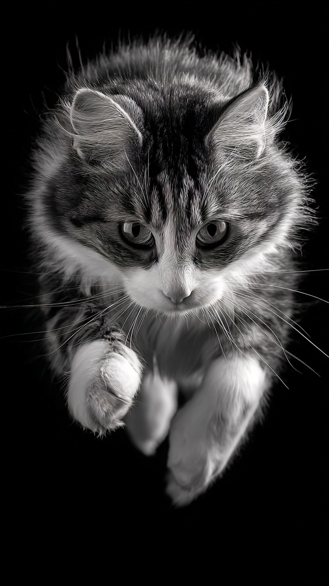 black and white cat picture cat mid jump captured in motion d — free black and white photo