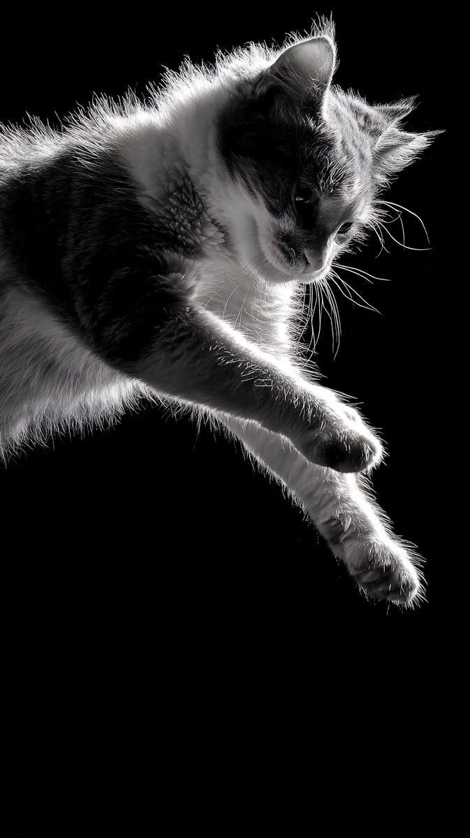 black and white cat picture cat mid jump captured in motion d — free black and white photo