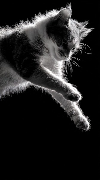 black and white cat picture cat mid jump captured in motion d — black and white photo