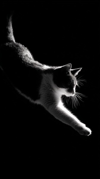 black and white cat picture cat mid jump captured in motion d — black and white photo