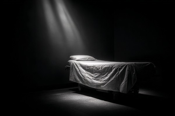 black and white conceptual rigor mortis picture empty hospita — black and white photo