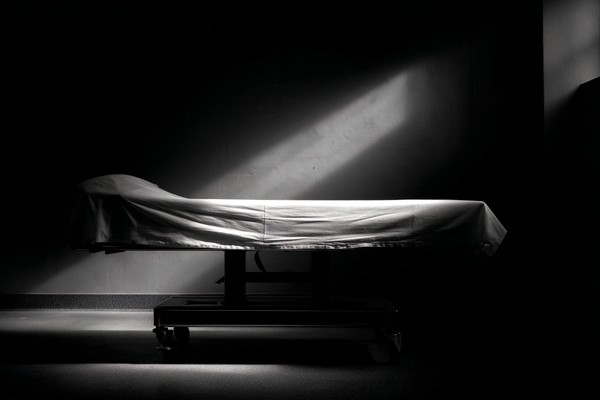 black and white conceptual rigor mortis picture empty hospita — black and white photo