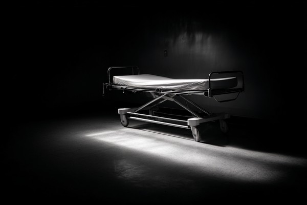 black and white conceptual rigor mortis picture empty hospita — black and white photo