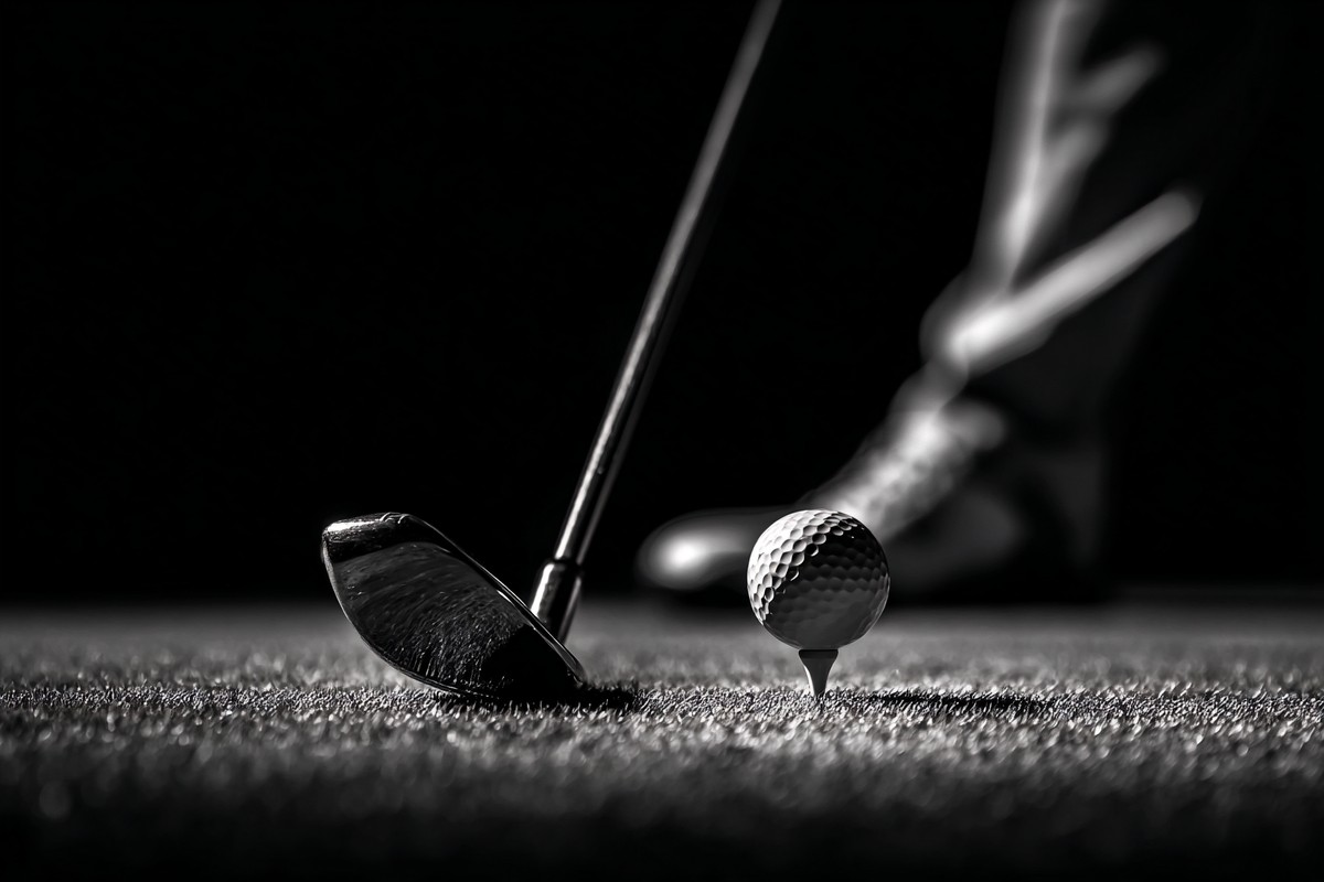 black and white golf picture close up of golfer mid swing mot — free black and white photo