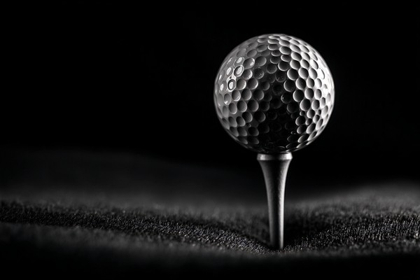 black and white golf picture extreme close up of golf ball on — black and white photo