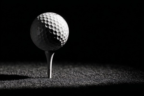 black and white golf picture extreme close up of golf ball on — black and white photo