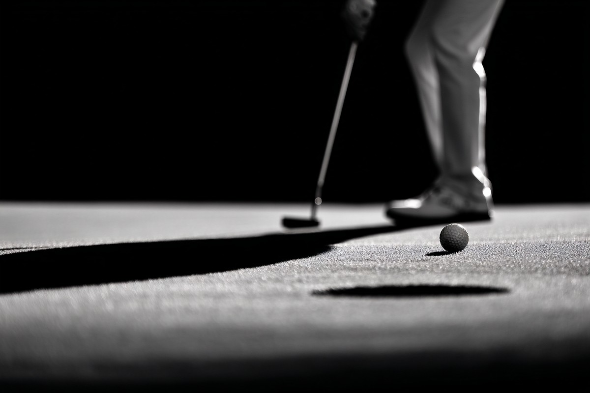 black and white golf picture golfer putting on green high con — free black and white photo