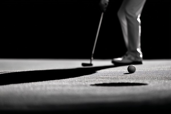 black and white golf picture golfer putting on green high con — black and white nature photo