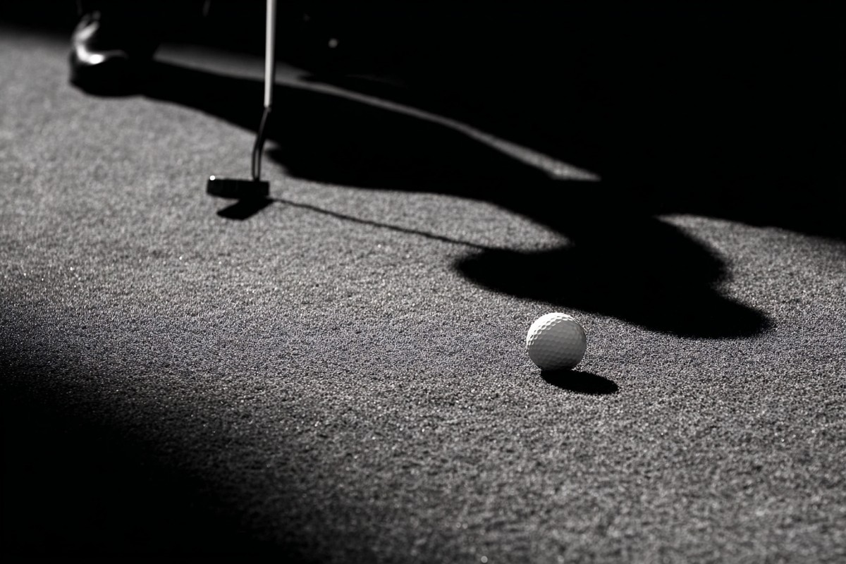 black and white golf picture golfer putting on green high con — free black and white photo