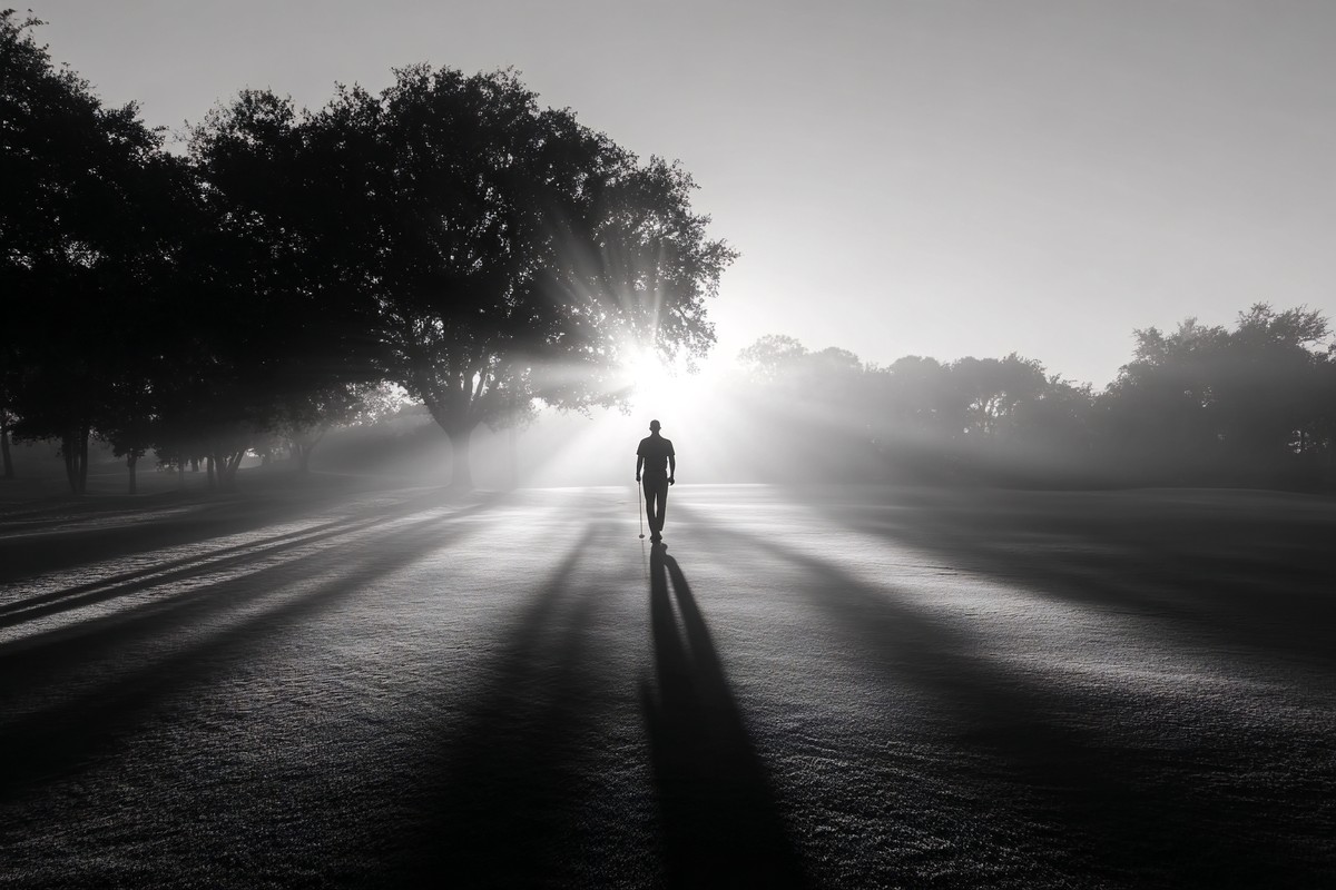 black and white golf picture golfer silhouette at sunrise on — free black and white photo
