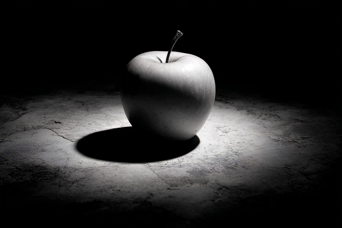 black and white picture of an apple centered composition high — free black and white photo