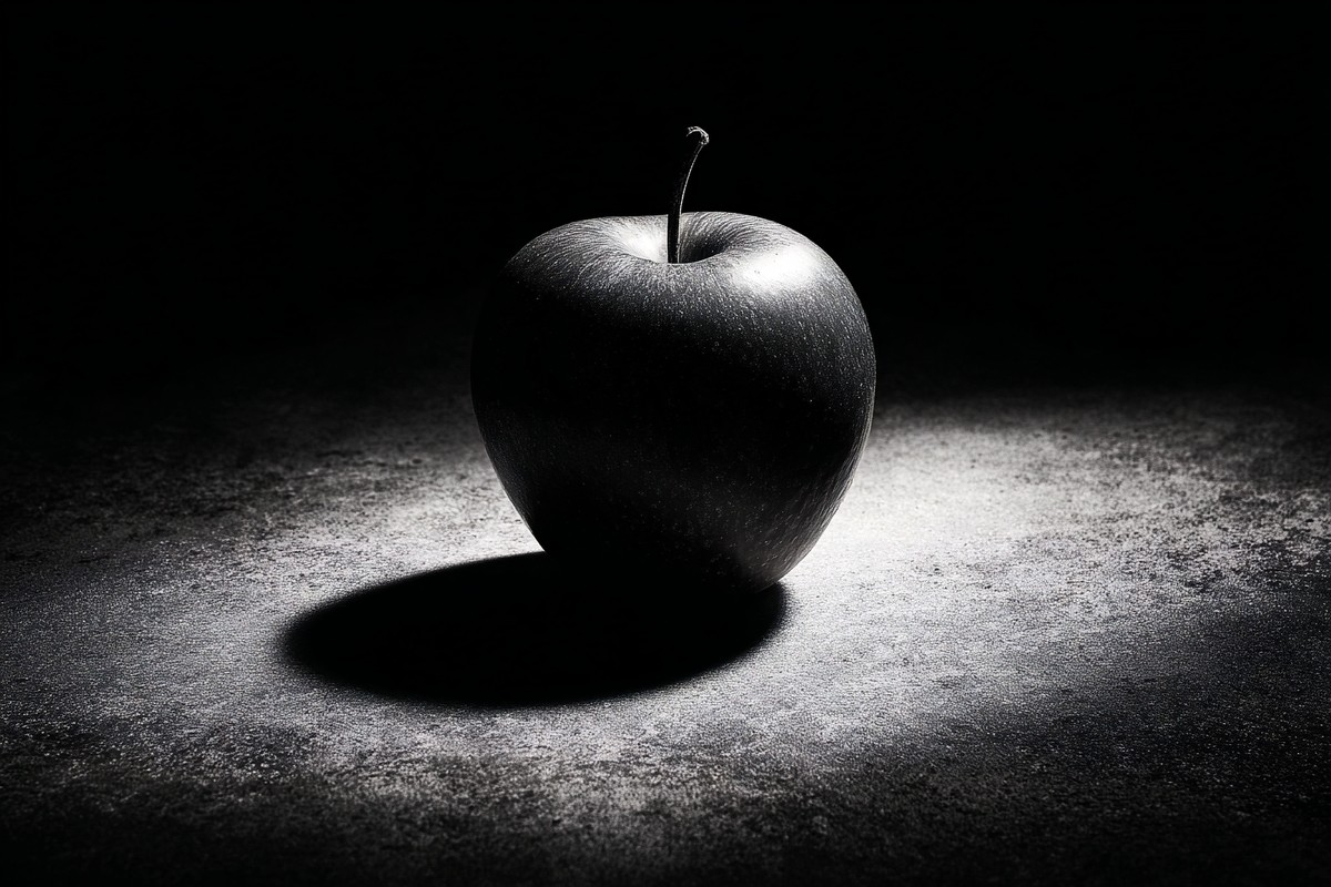 black and white picture of an apple centered composition high — free black and white photo