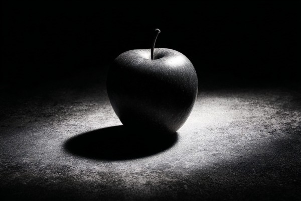 black and white picture of an apple centered composition high — black and white food photo