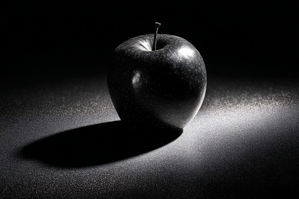 black and white picture of an apple centered composition high — black and white food photo
