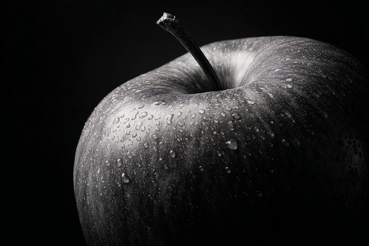 black and white picture of an apple extreme close up detailed — free black and white photo