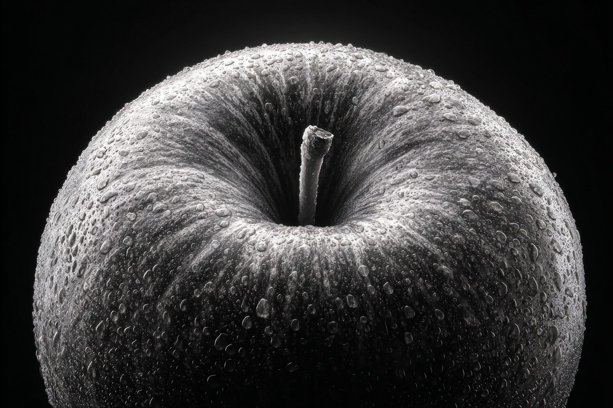 black and white picture of an apple extreme close up detailed — free black and white photo
