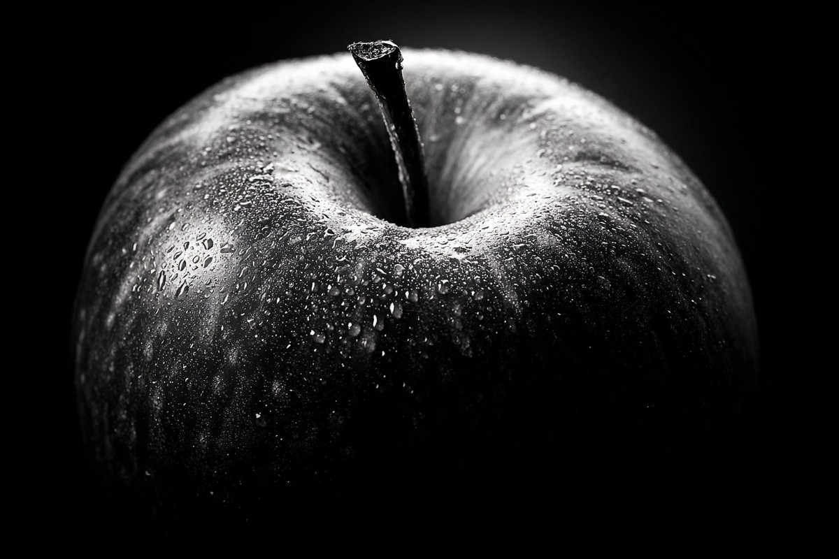 black and white picture of an apple extreme close up detailed — free black and white photo