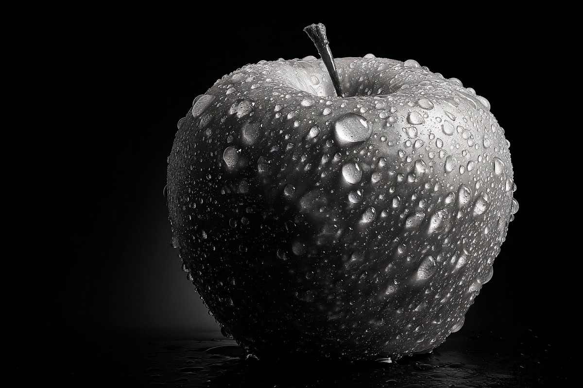 black and white picture of an apple low key lighting strong d — free black and white photo