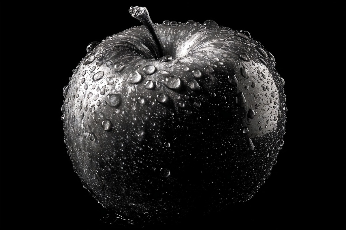 black and white picture of an apple low key lighting strong d — free black and white photo