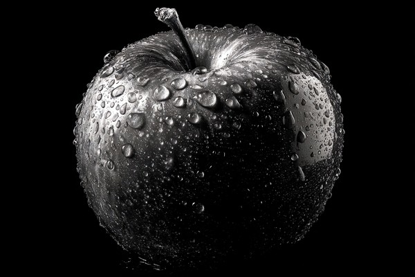 black and white picture of an apple low key lighting strong d — black and white photo