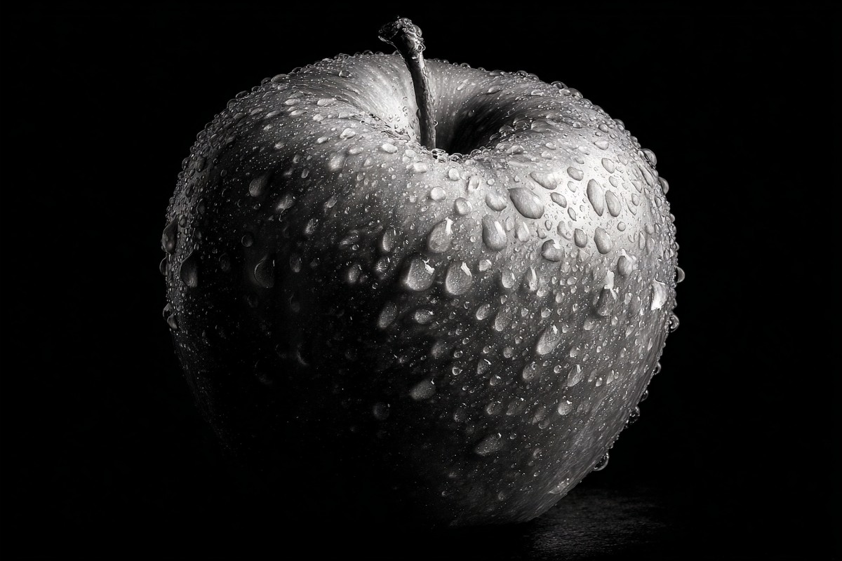 black and white picture of an apple low key lighting strong d — free black and white photo
