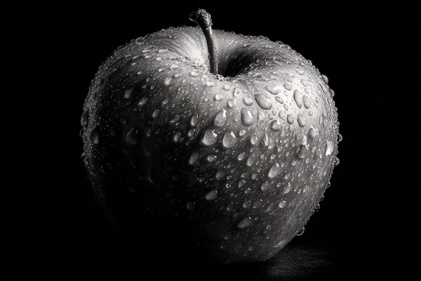 black and white picture of an apple low key lighting strong d — black and white food photo