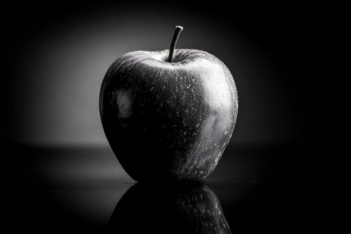 black and white picture of an apple shot on hasselblad 500cm — free black and white photo