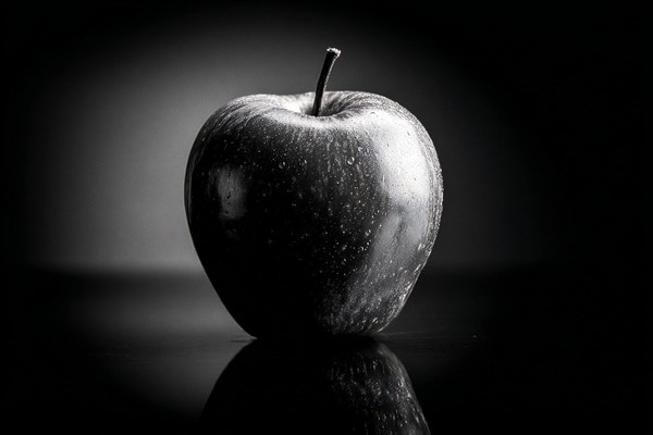 black and white picture of an apple shot on hasselblad 500cm — black and white photo