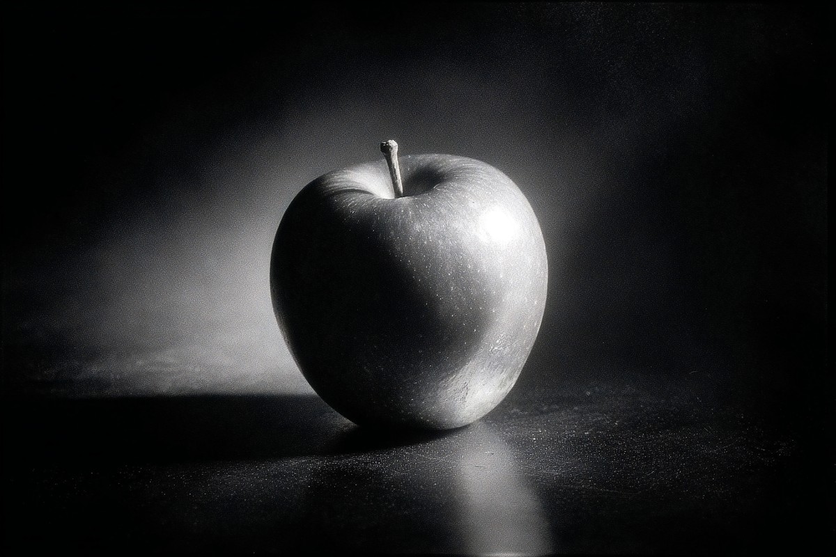 black and white picture of an apple shot on hasselblad 500cm — free black and white photo
