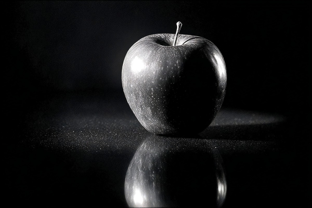 black and white picture of an apple shot on hasselblad 500cm — free black and white photo
